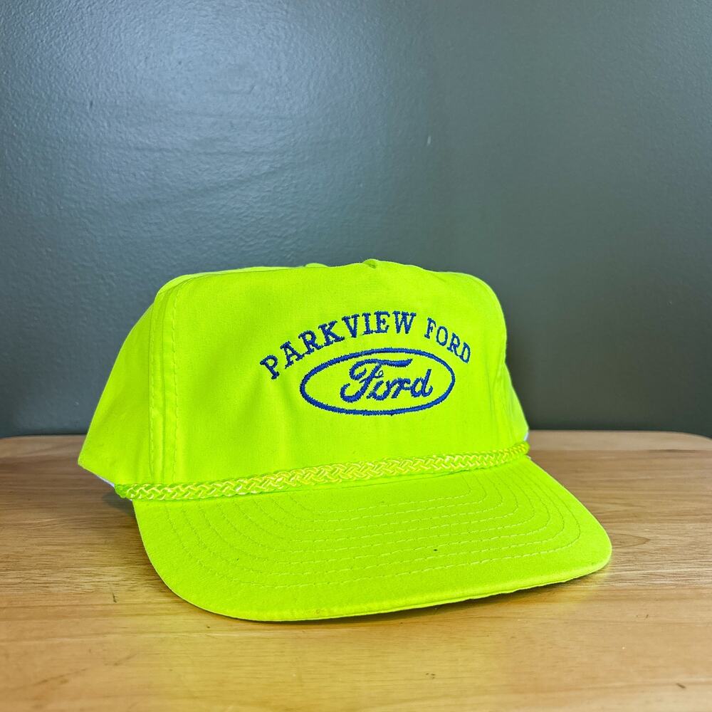 Vintage Parkview Ford Dealership Neon Yellow Strapback Hat